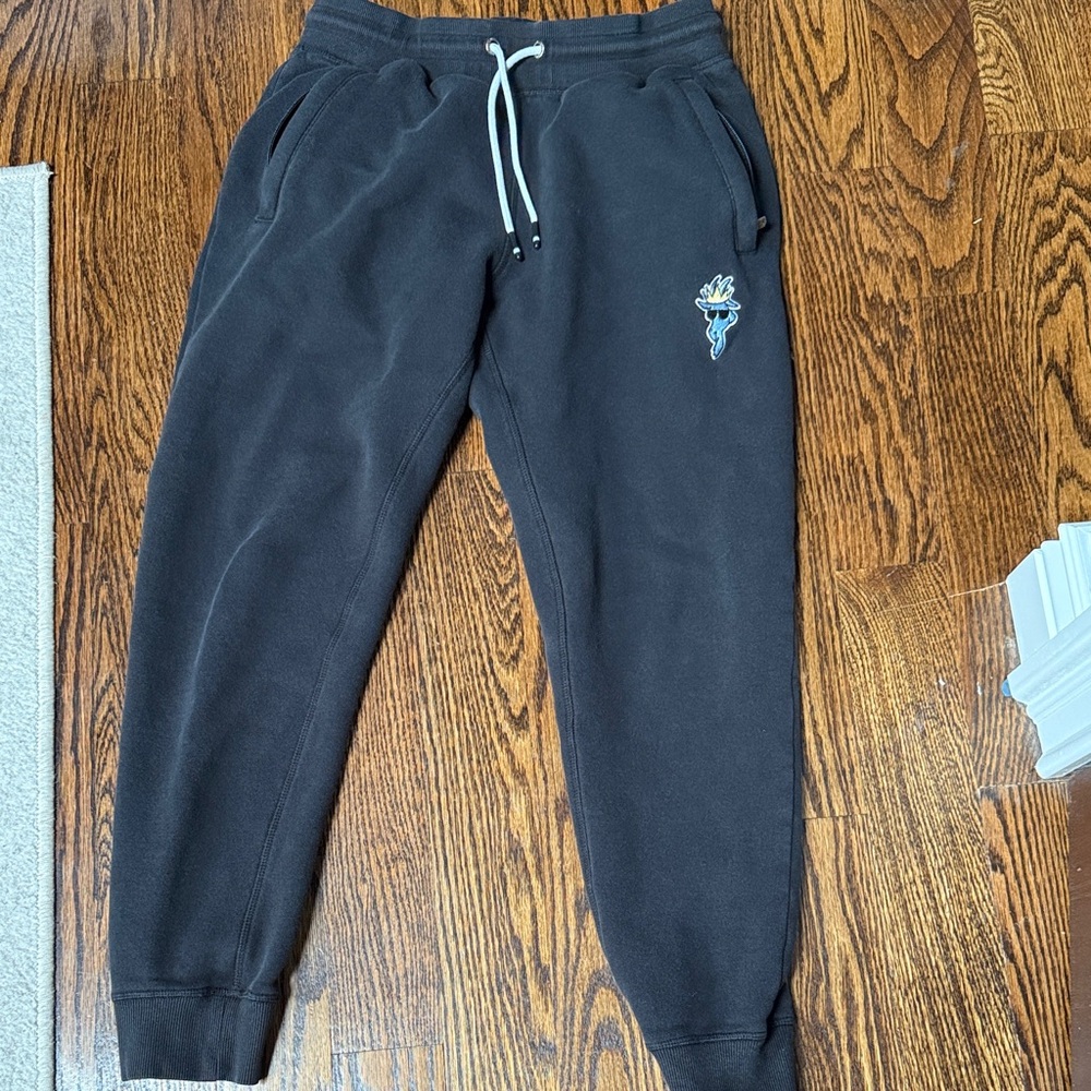 GOAT Black Sweatpants with Embroidered Logo Zipper pockets Size Small